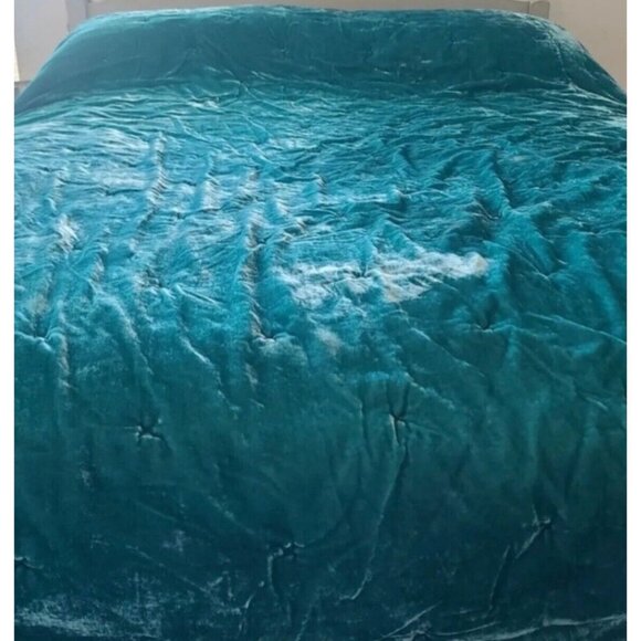 Opalhouse Velvet Tufted Quilted Comforter Twin XL Teal Blue Green Boho Chic - Picture 2 of 7